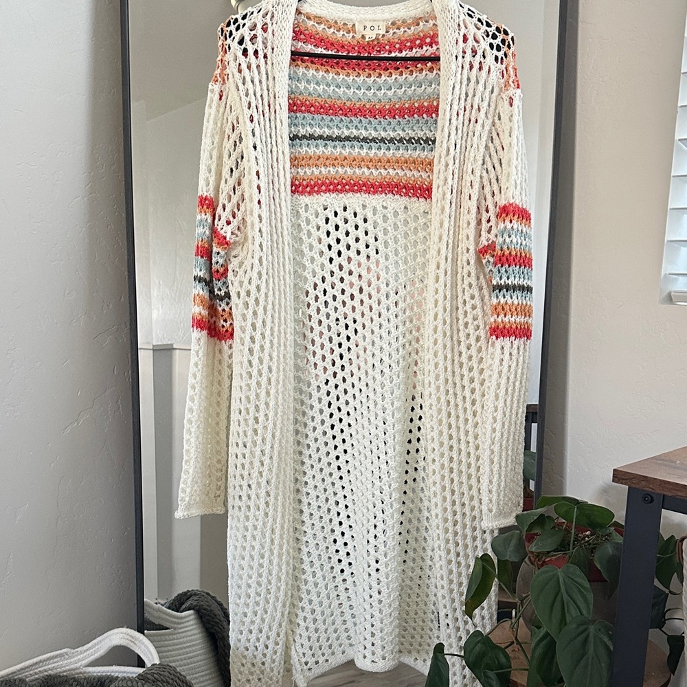 POL Crochet Open Knit Cardigan Sweater – Size M